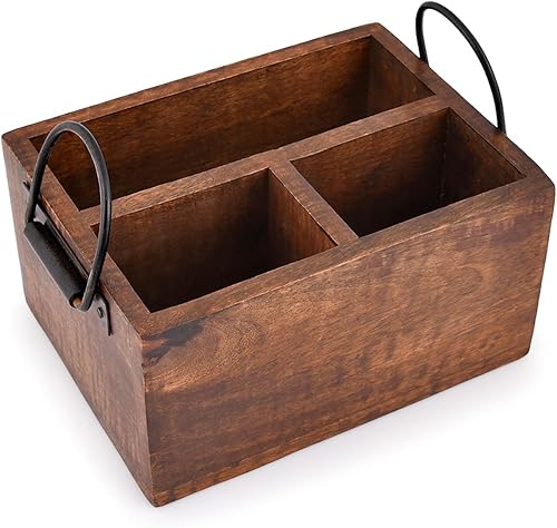 Miniatura 2 de EDHAS Organizador de cubiertos de 3 compartimentos, soporte para utensilios de cubiertos con asas de metal para decoración de cocina y encimera,