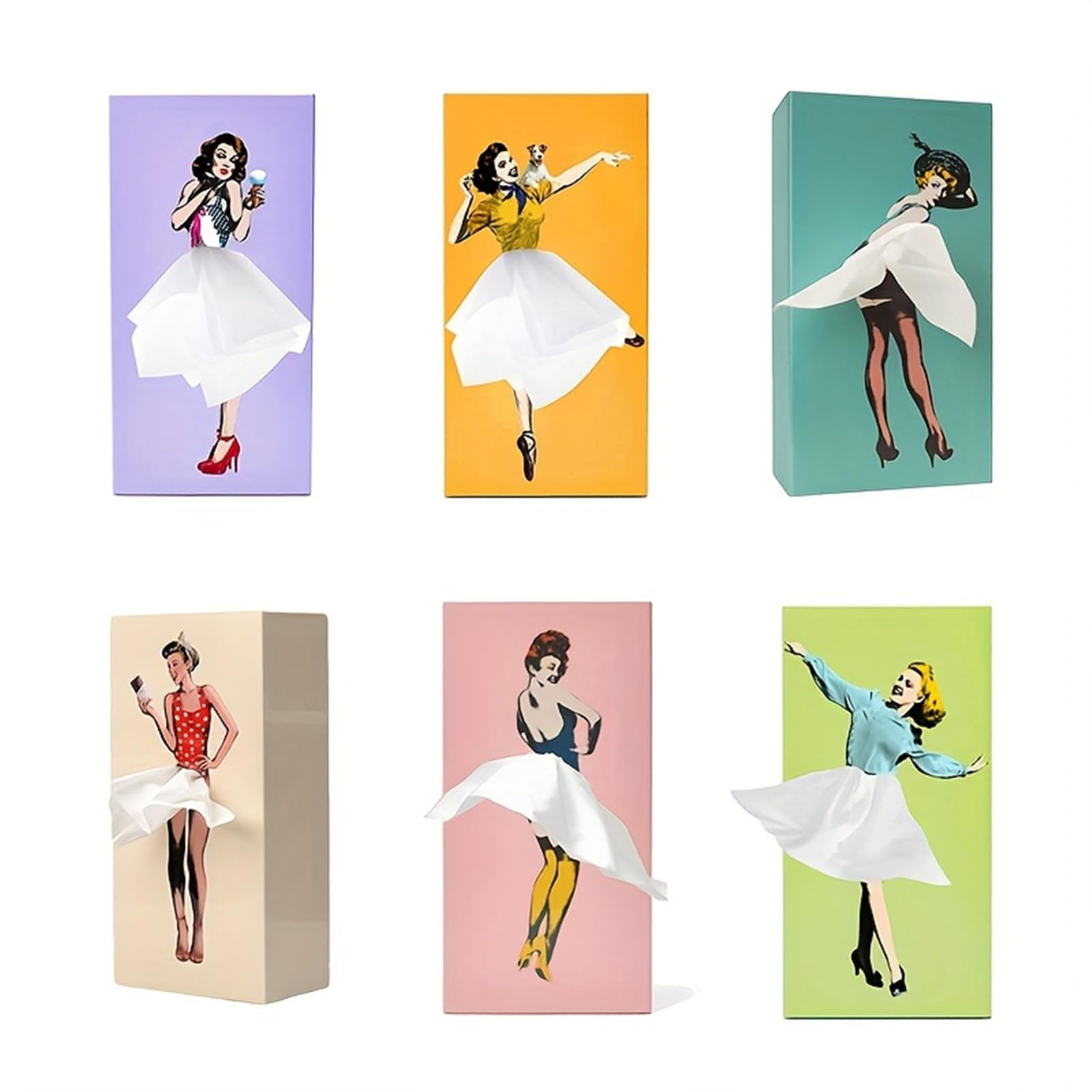 Flying Skirt Tissue Box,Classy Girl Tissue Box,Retro Tissue Case,Lady Gorgeous Turn Pattern Tissue Boxes (6 pcs)
