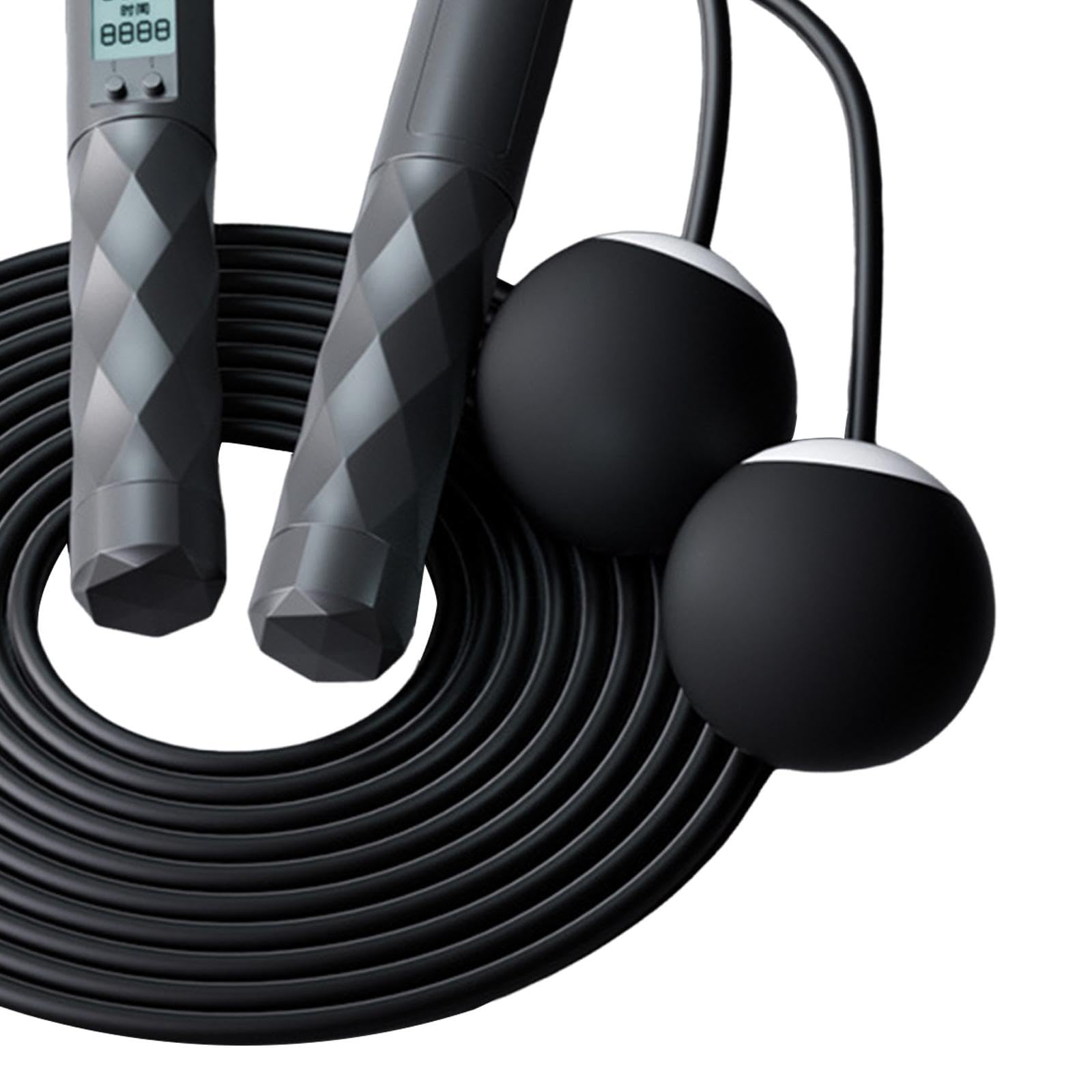 Springseil, verstellbar, mit Kalorienzähler, für Fitness, Fitnessstudio, Zuhause, Schwarz