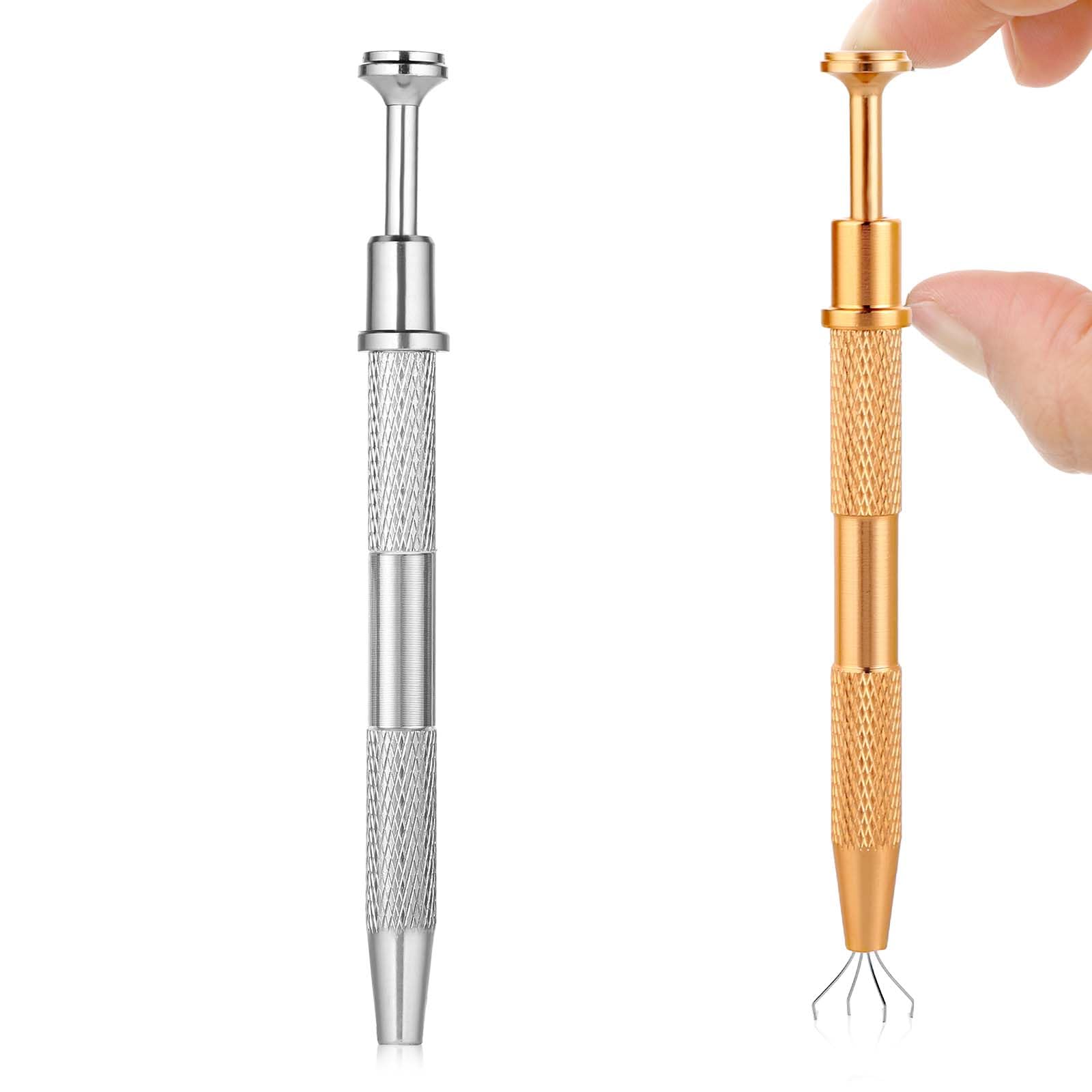 ZEYIYER 2PCS Piercing Ball Grabber Tool, Stainless Steel 4-Claw Pick up Tool, Piercing Ball Screw on Tool Pickle Grabber for IC Chip Electronic Small Parts Pearl Bead Pickup (Gold & Silver)