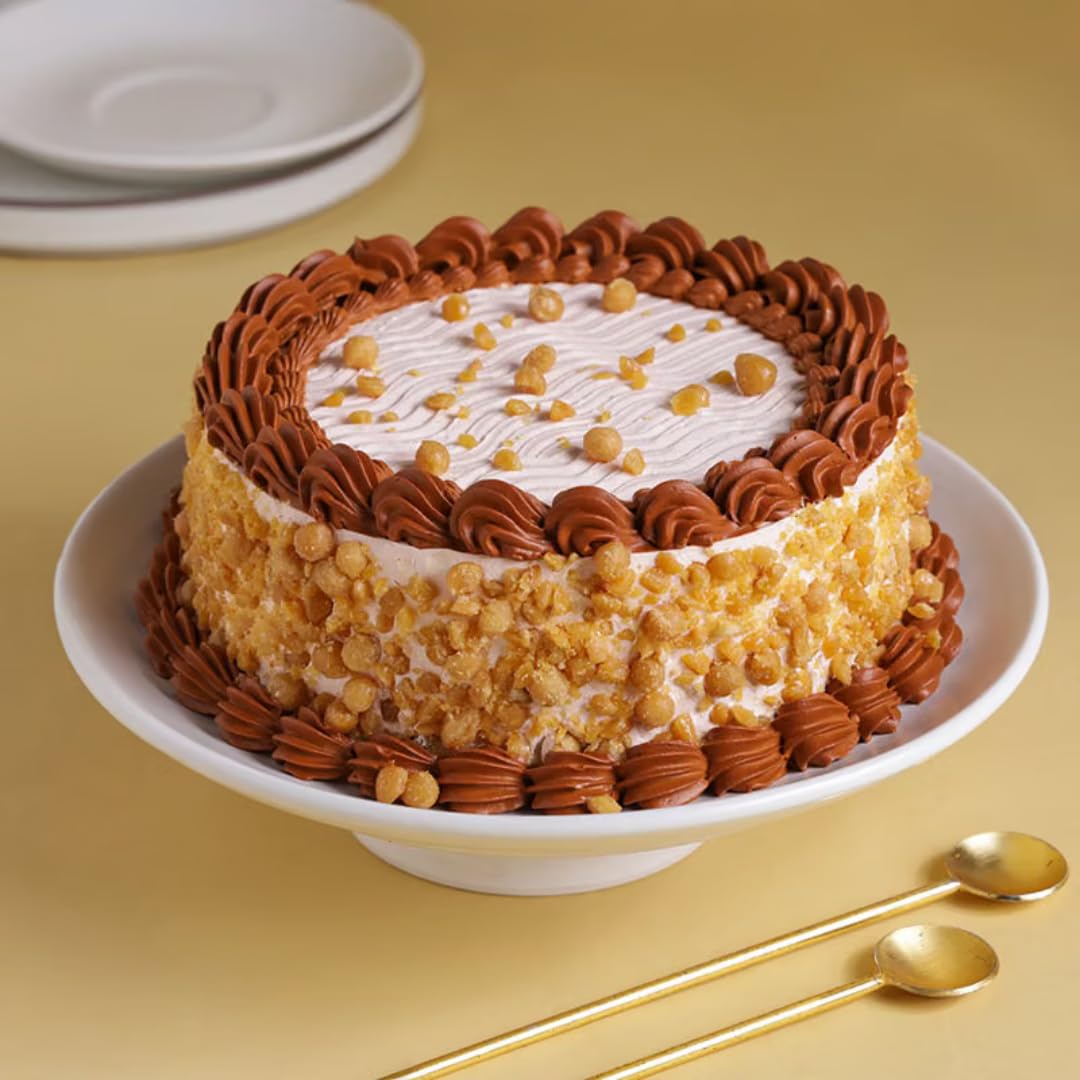 FlowerAura Delicious Fresh 0.5Kg Classic Butterscotch Crunch Cake For Birthday | Anniversary | Wedding | Mother's Day | Father's Day | Valentine's Day | Christmas | New Year (Same Day Delivery)-picture-12