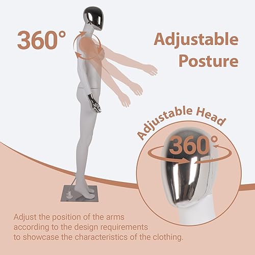 Miniatura 6 de Kinfant Maniquí femenino de cuerpo completo, blanco y plateado, elegante maniquí femenino alto con base de metal estable, pantalla de forma de