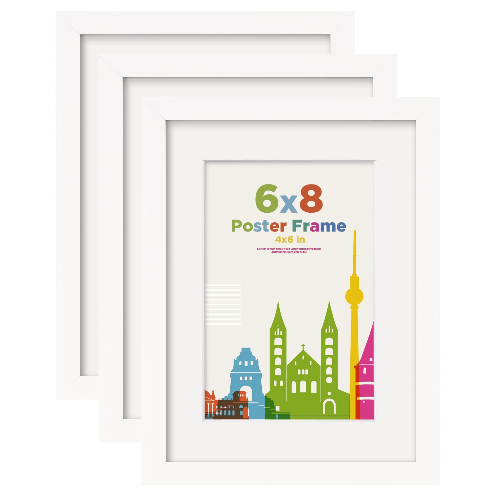 EGOFINE 8X6 Picture Frames, 8X6 Frame Display 4X6 with Mat Covered by Plexiglass, for Wall Mounting, White, 3Pcs โ image 1