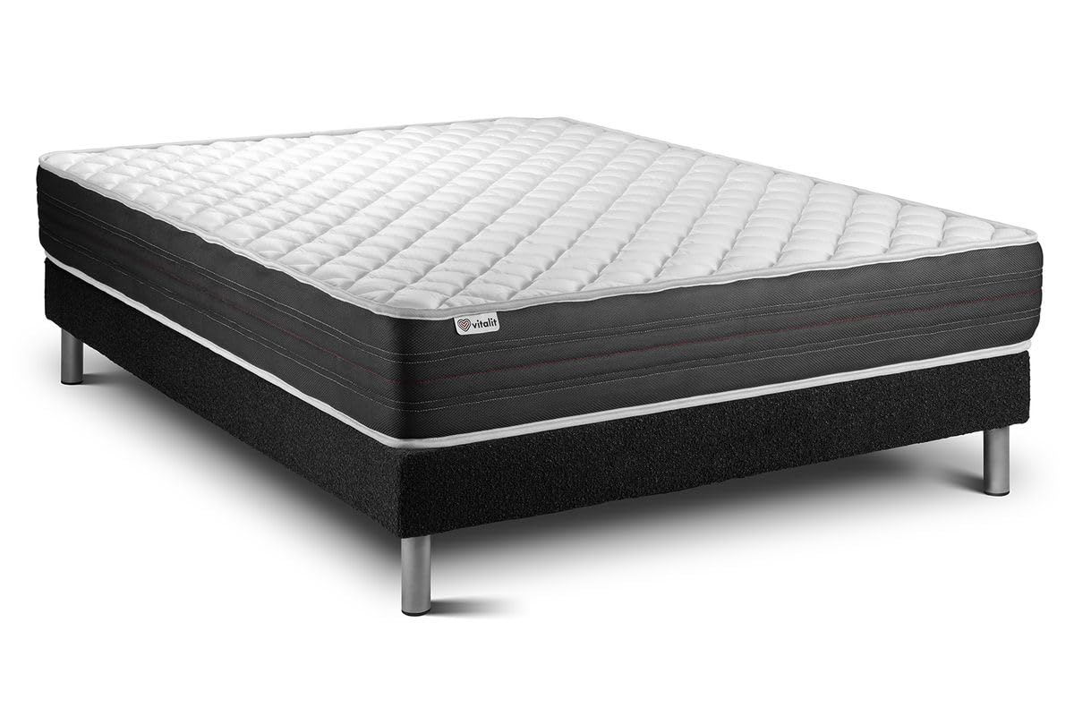 Ensemble VITALMEMO One 160 x 200 cm sommier Kit Noir | Epaisseur : 24 cm | Confort : Ferme