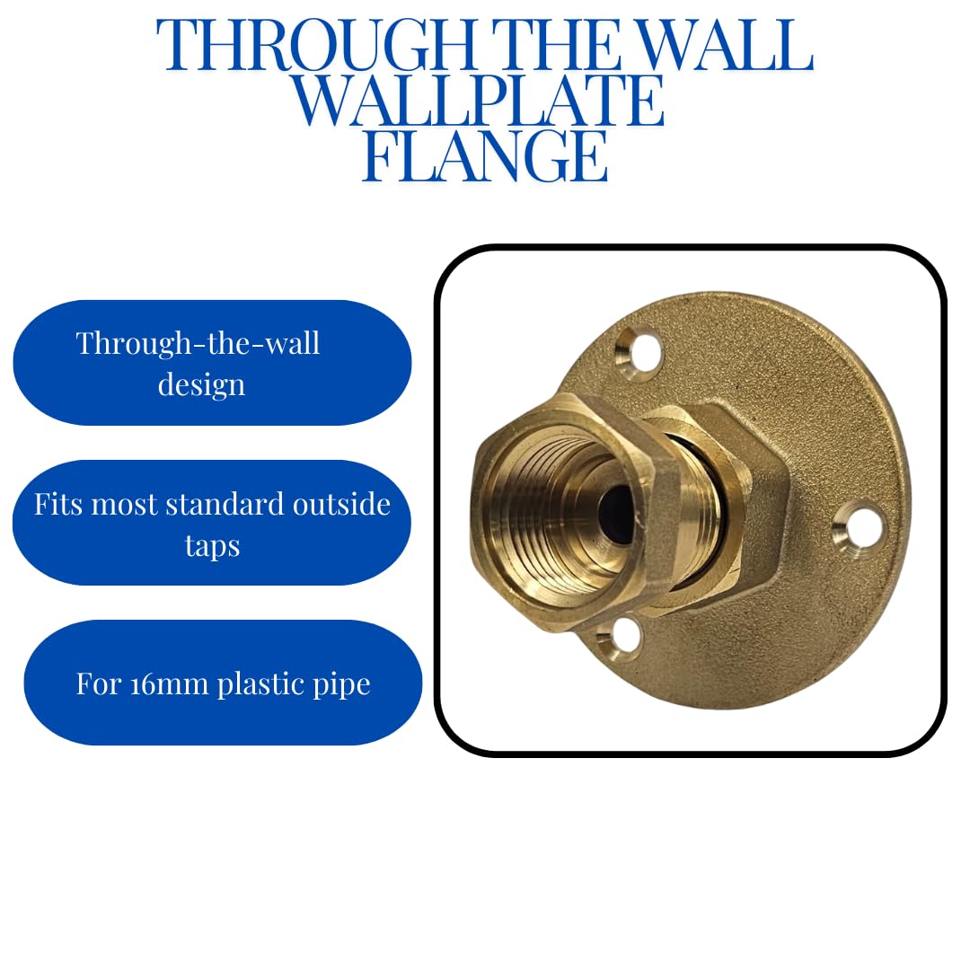 Wallplate PSW - Soporte de brida para grifo exterior, adaptador universal para tubo de plástico de 16 mm, montaje con brida BSP