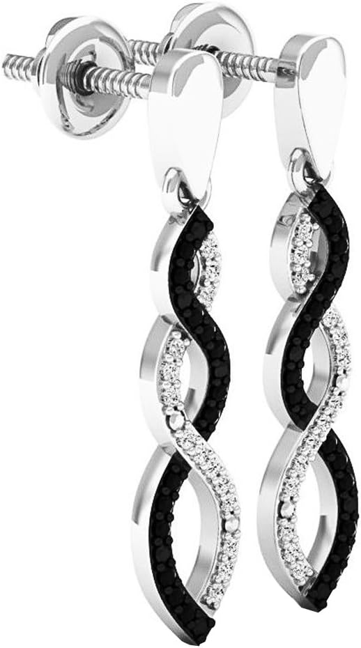 Dazzlingrock Collection 0.15 Ctw Round Black & White Natural Diamond Ladies Infinity Swirl Dangling Earrings, Sterling Silver