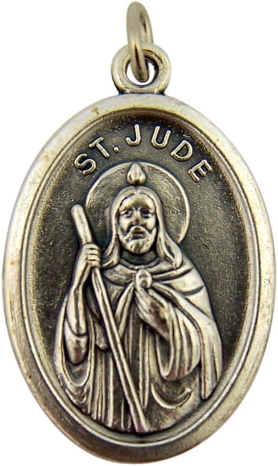 Religious Gifts Silver Toned Base Saint Jude Patron of Lost Causes Pendant Medal, 1 Inch