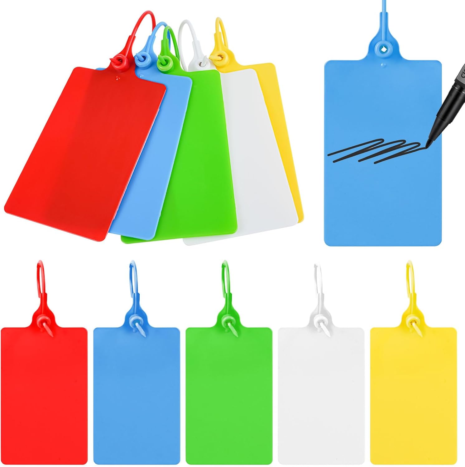 100 Plastic Labels Waterproof Shipping Tags for Labeling with Markers; 5 Colors - Image 7