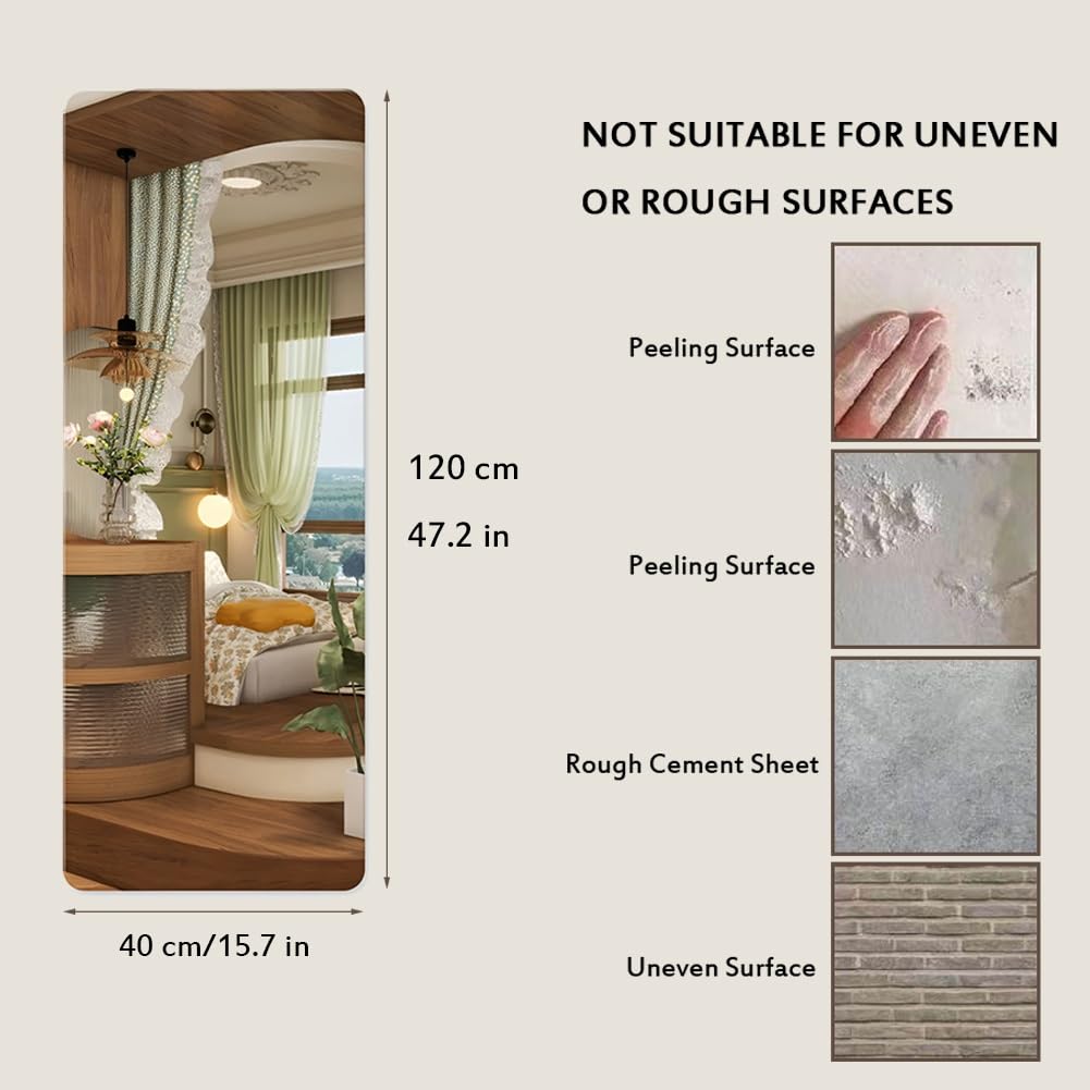 Specchio da Parete Senza Cornice per Camera da Letto, Palestra, Soggiorno, Adesivo Infrangibile Specchio Arredamento Moderno(120x40cm-47.2x15.7in)