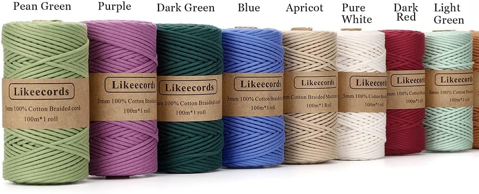 Miniatura 3 de Cordón trenzado de macramé de 0.118 in x 328.1 ft, cable para manualidades 100% algodón para proyectos de bricolaje (albaricoque)