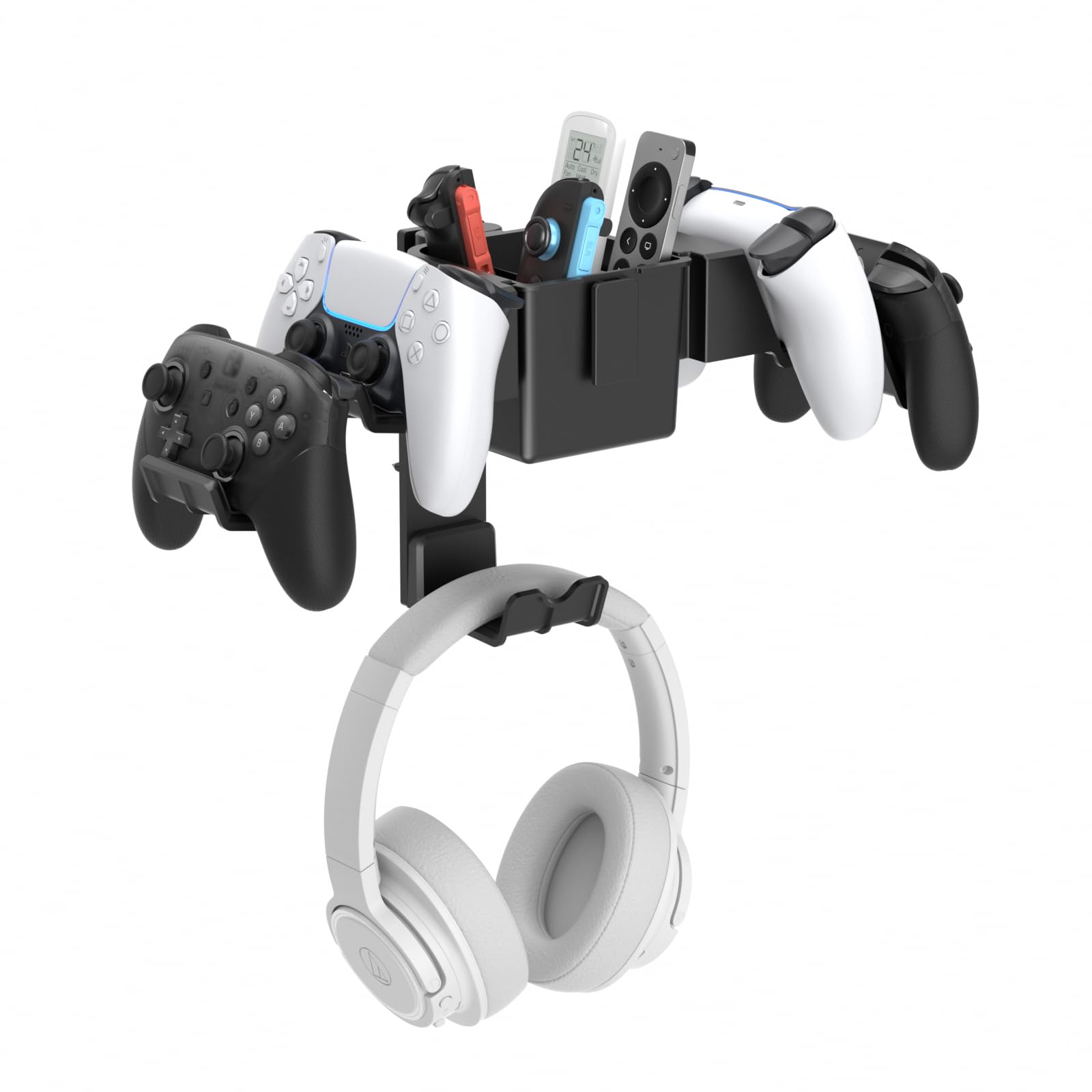 KDD Controller Wall Mount & Headset Holder, Universal Gaming Organizer Stand with Storage Box, Fits Xbox Series X/S, PS4, PS5, Switch, Steam, Gamepad