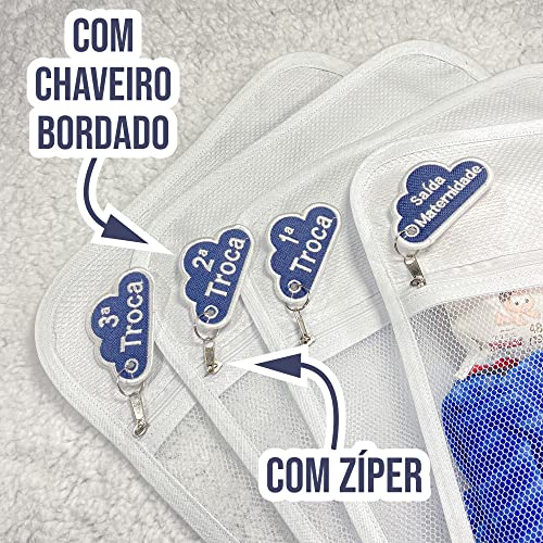 Saquinho Maternidade Tule Com Zíper 6x Peças Menino E Menina