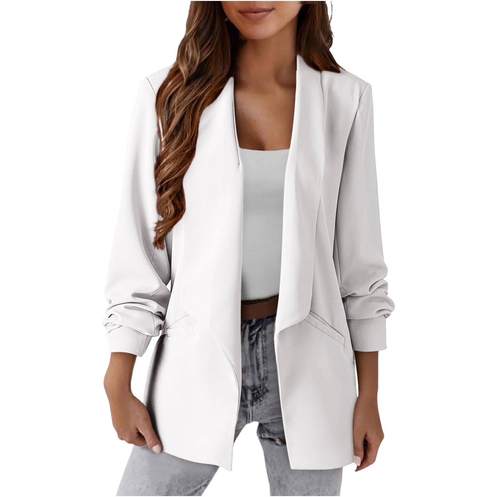 Trendy Blazers for Women 2025 Open Front Lapel Collar Suit Jacket Long Sleeve Work Office Business Outerwear