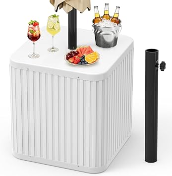BoYata Outdoor Umbrella Side Table, 2-in-1 Patio Table with Umbrella Hole | Stable Umbrella Table with 15.9 Gallon Fillable Umbrella Stand Base, Fits Up To 1.5" Umbrella Pole, For Poolside, Deck
