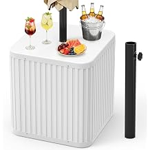 BoYata Outdoor Umbrella Side Table, 2-in-1 Outdoor Side Table with Umbrella Hole, 15.9 Gallon Fillable Umbrella Stand Base, Fit Up to 1.5" Pole, Square Patio Side Table for Poolside, Deck, Matte White