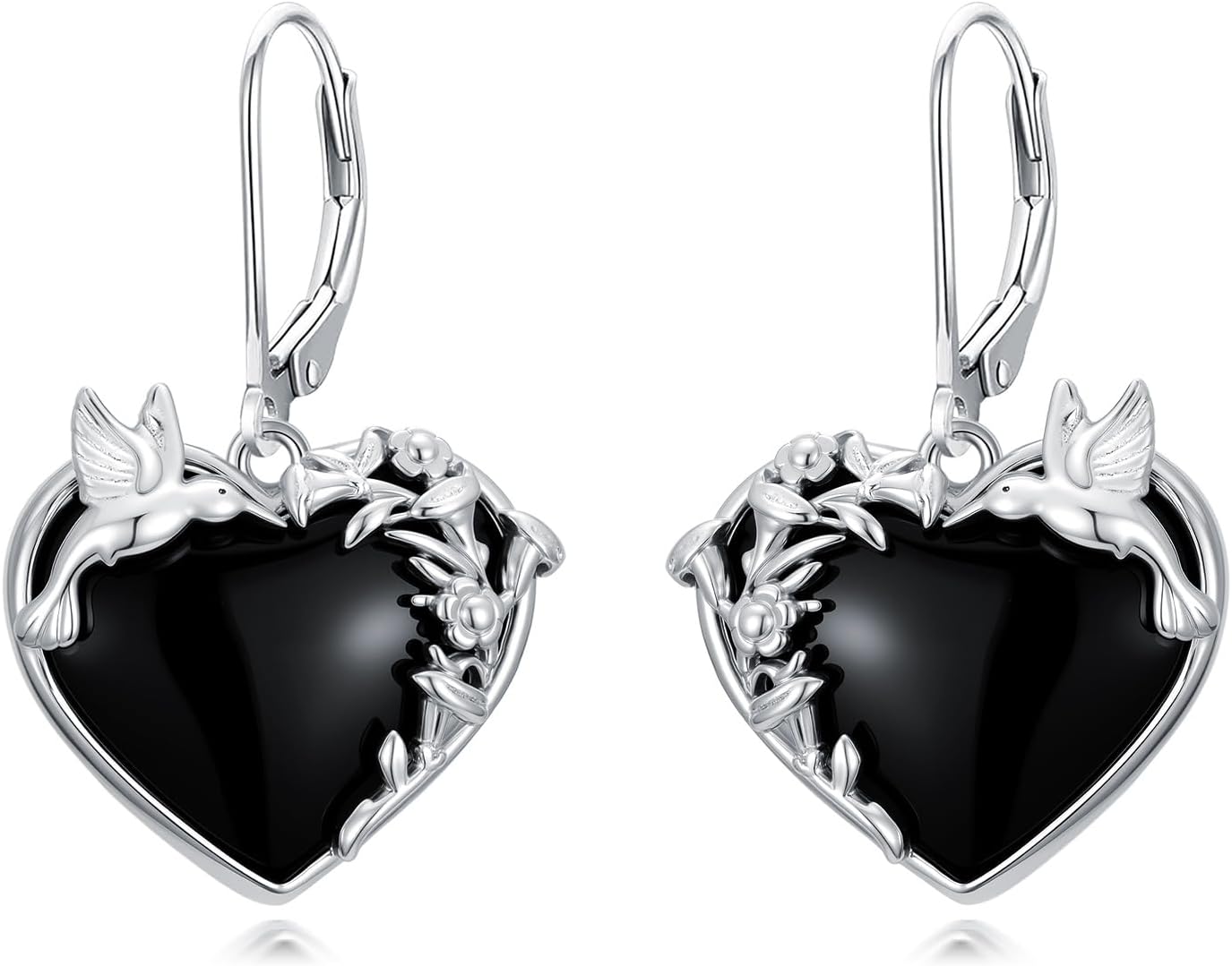 Snake/Hummingbird/Butterfly/Dragonfly Earrings Sterling Silver Black Obsidian Earrings Rose Dangle Earring Jewelry Gift for Women Halloween