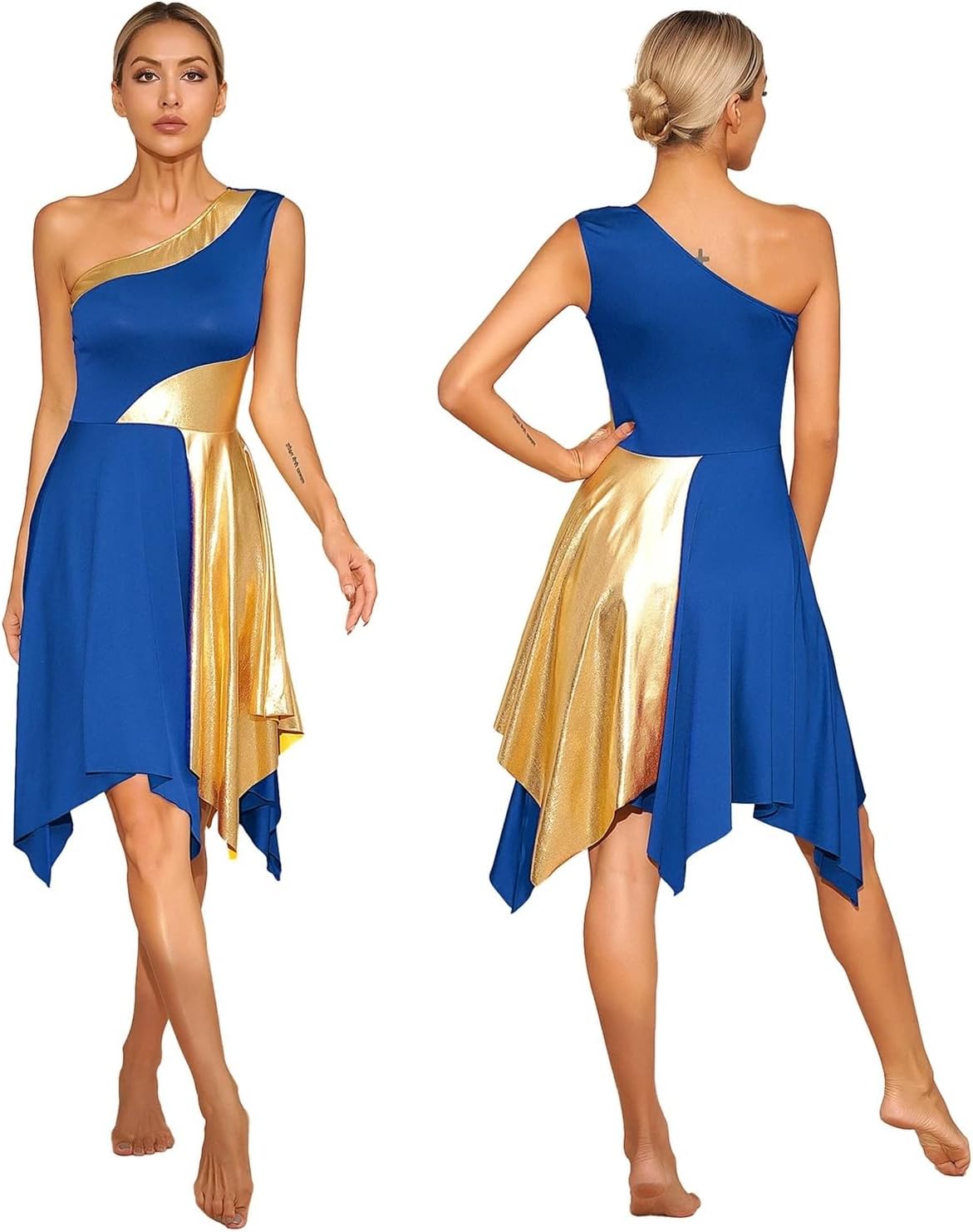 Praise Dance Dress Womens One Shoulder Ballet Lyrical Tank Dance Dress Liturgical Church Praise Tunic