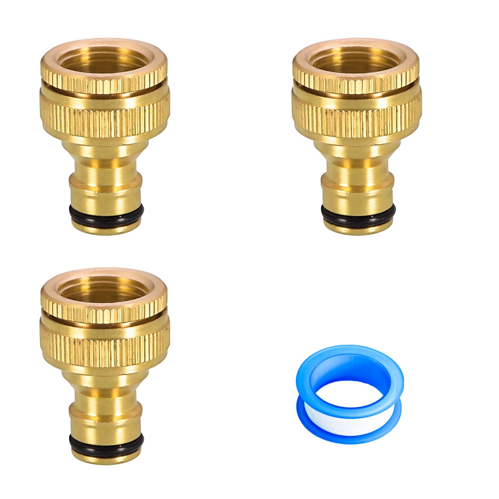 3 Stück Messing Gardena Hahnverbinder 3/4 Zoll, Gartenschlauchanschluss Adapter, 1/2 Zoll 3/4 Zoll Schlauchanschluss, für Gartenschläuche Bewässerungssysteme Gartenwasserhahn, mit Rollendichtband