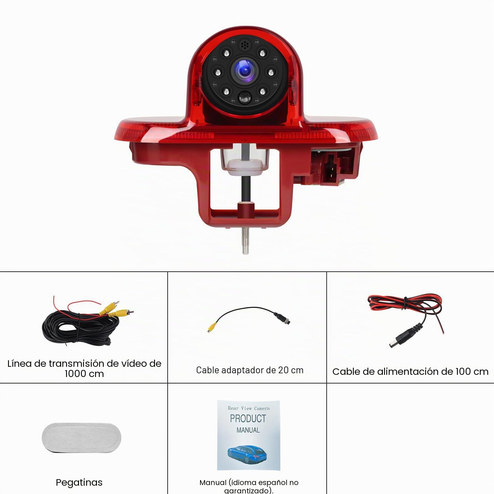 Rimoody Cámara para Tercera Luz de Freno para Renault Trafic/Opel Combo/Opel Vivaro 2001-2014, Cámara de Visión Trasera Visión Nocturna IR, Resistente al Agua IP67/Ángulo Ajustable/Línea inversa