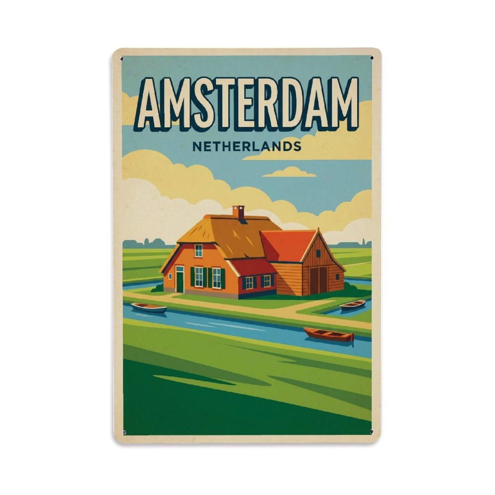 Vintage Travel Farmhouse Netherlands Traditional Metal Tin Sign Plaque Wall Decor for Cafe, Club Bar, Office, Home Garden Metal Poster 8x12Inch