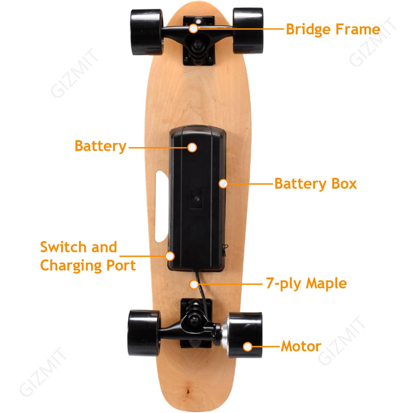 Skateboard électrique 24 km/h, Longboard électrique, autonomie de 13 km, Moteur sans balais 450 W avec télécommande sans Fil, Plateau en érable 7 Plis