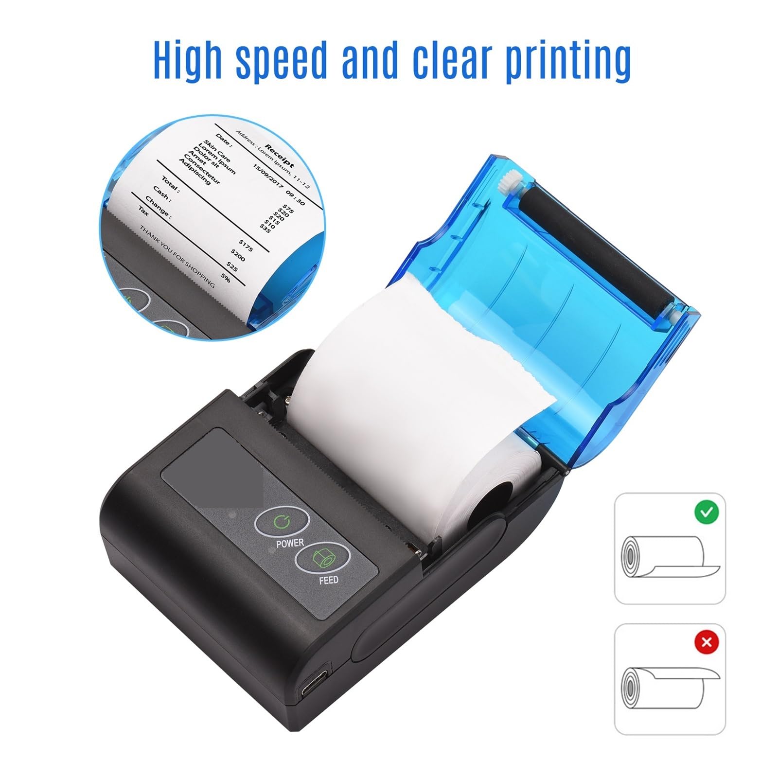 Termiczna Drukarka Etykiet Termiczna Drukarka Etykiet 203 DPI Przenośna Mini Drukarka Termiczna 2 Cal Bezprzewodowa Drukarka Paragonów BT USB Z Papierem 58mm