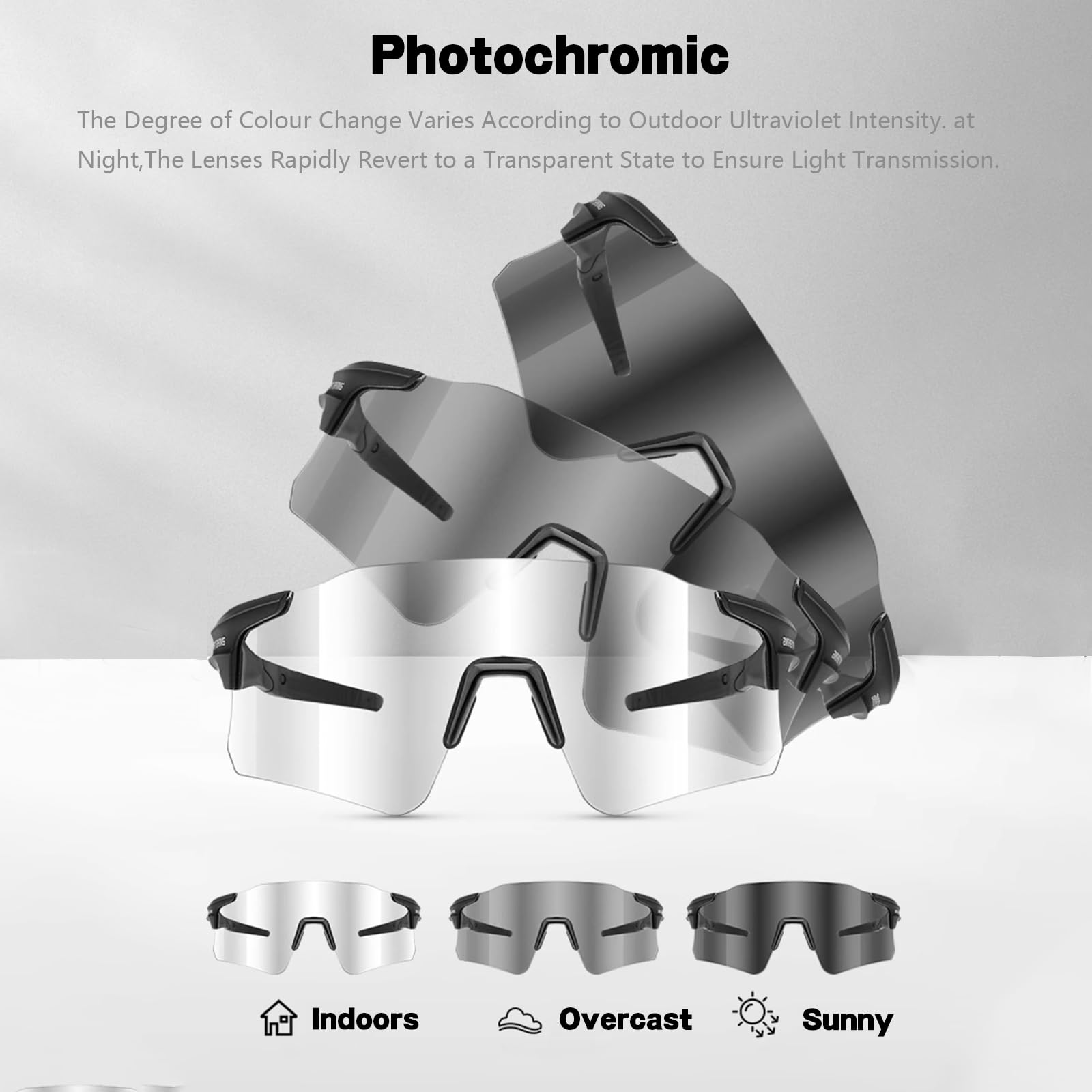 YUHANG Photochromic Cycling Glasses,Sunglasses,beschlagfrei,klare Sicht,geeignet für Radfahren,Laufen,Autofahren,Angeln,Golf und Baseball,26 g