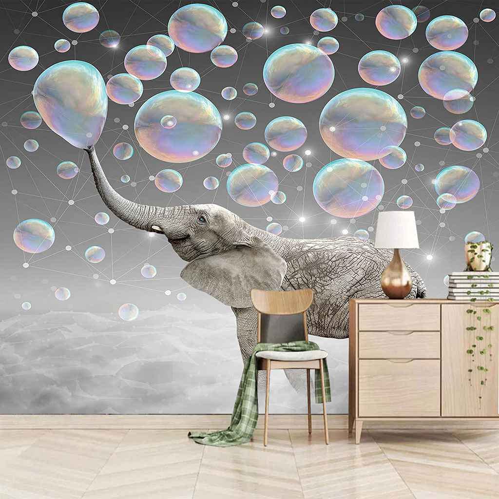 Papier Peint Panoramique Éléphant 3D Gris 350x256 cm Auto-adhésif