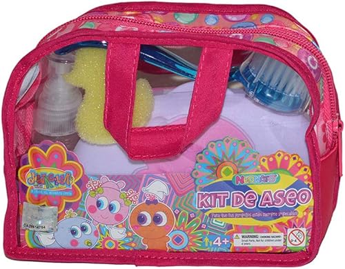 Distroller Neonate Nerlie - Kit de accesorios de baño rosa con cepillo, toallitas, pato, espejo, peine y perfume de tiburón, exclusivo de México