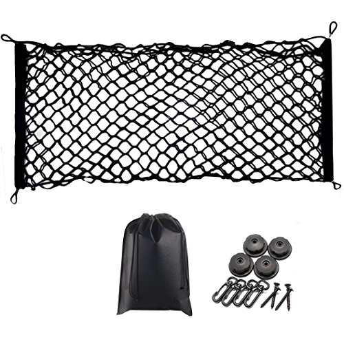 PGMARO 車用 ラゲージネット90cm *40cm 荷物落下防止 収納袋 付き ネット固定フック フック 付き SUV アルファード ヴェルファイア 30系 ヴォクシー ノア 80系 ハイエース エスティマ セレナ など適合 ラゲッジネット トランクネ