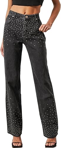Kedera Rhinestone Jeans for Women High Waisted Boyfirend Jeans Embellished Spark