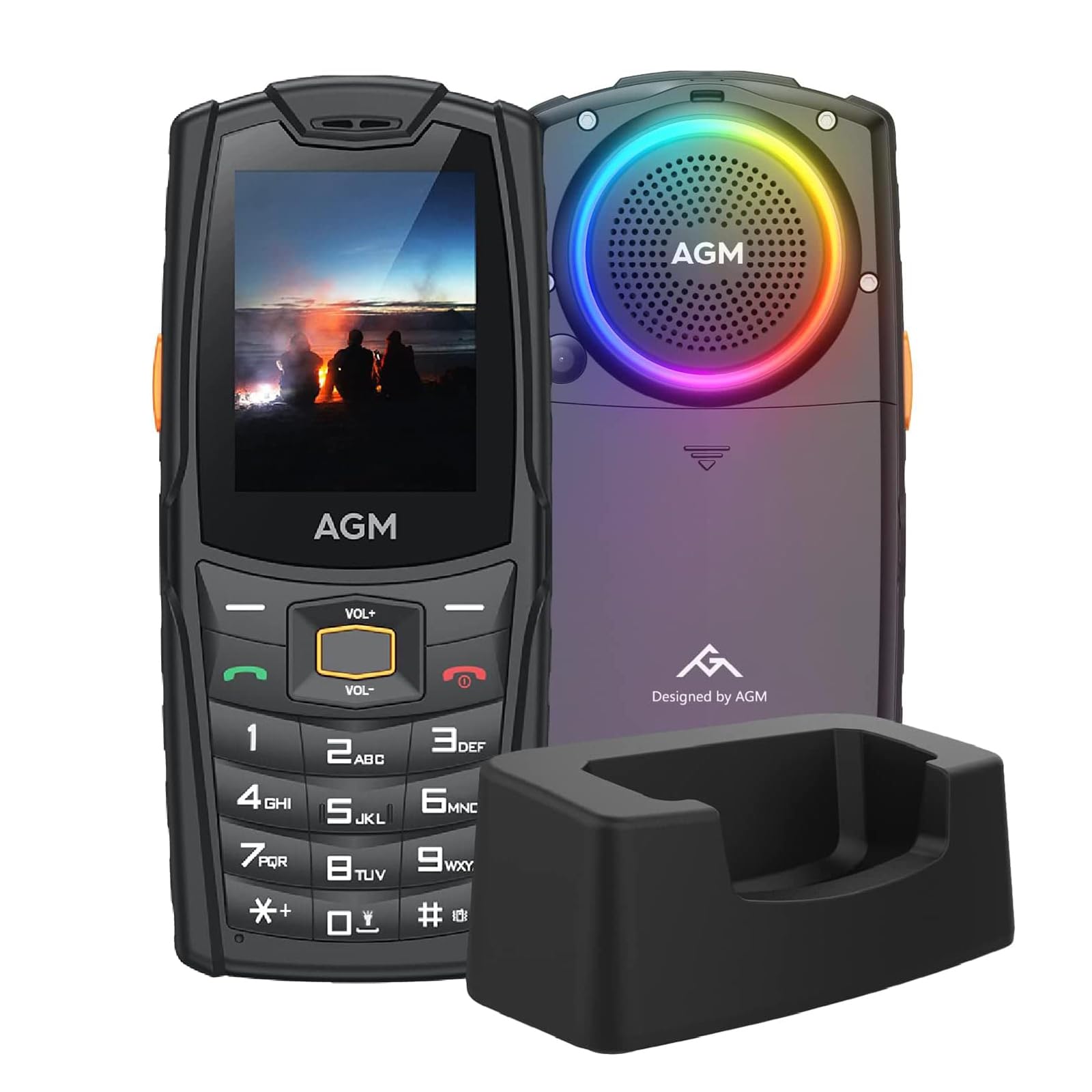 AGMM6 Feature Phone with Charging Dock, 4G LTE Dual SIM Unlocked - T-Mobile Compatible, RGB Light Ring, Large Button & Font, 109dB Speaker, Rugged Basic Cell Phone for Outdoors