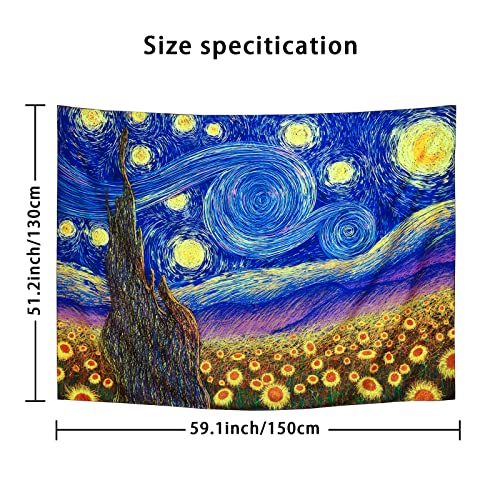Starry Night By Van Gogh Wall Art Decor For Bedroom Blacklight Tapestry Sunflower Aesthetic Tapestry Uv Reactive Hippie Tapestry Black Light Poster For Living Room Dorm #TOP5