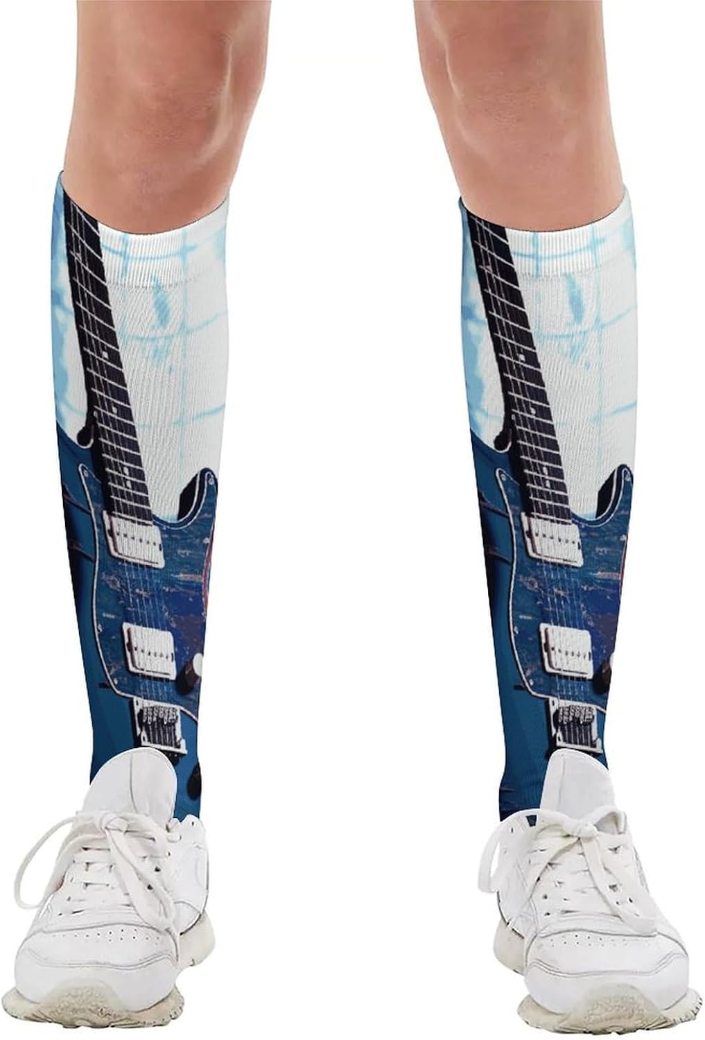 Knee High Socks Blue Guitar Long Tube Boot Seamless Toe