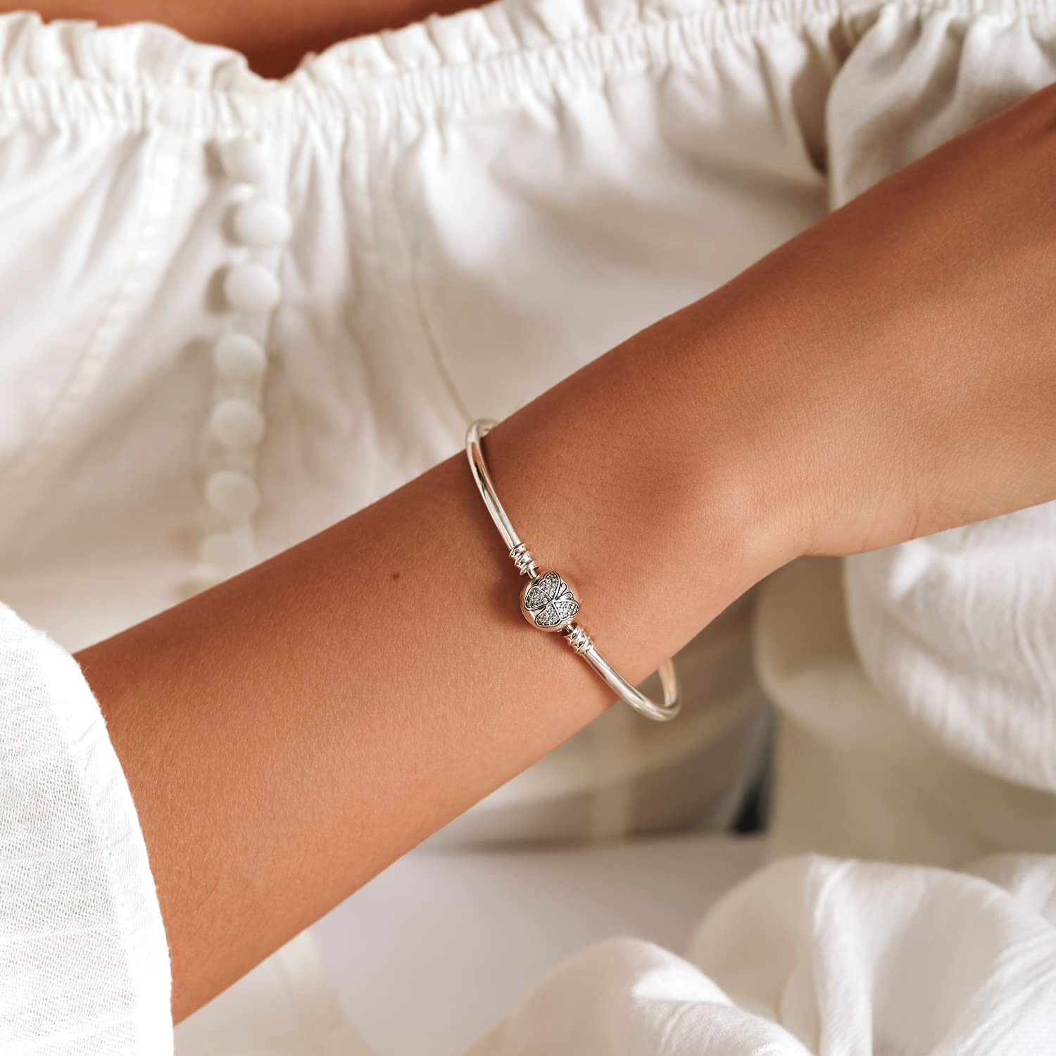 Braccialetto di Base in Argento 925 con Farfalla abbagliante per Regalo di Gioielli in Argento da Donna