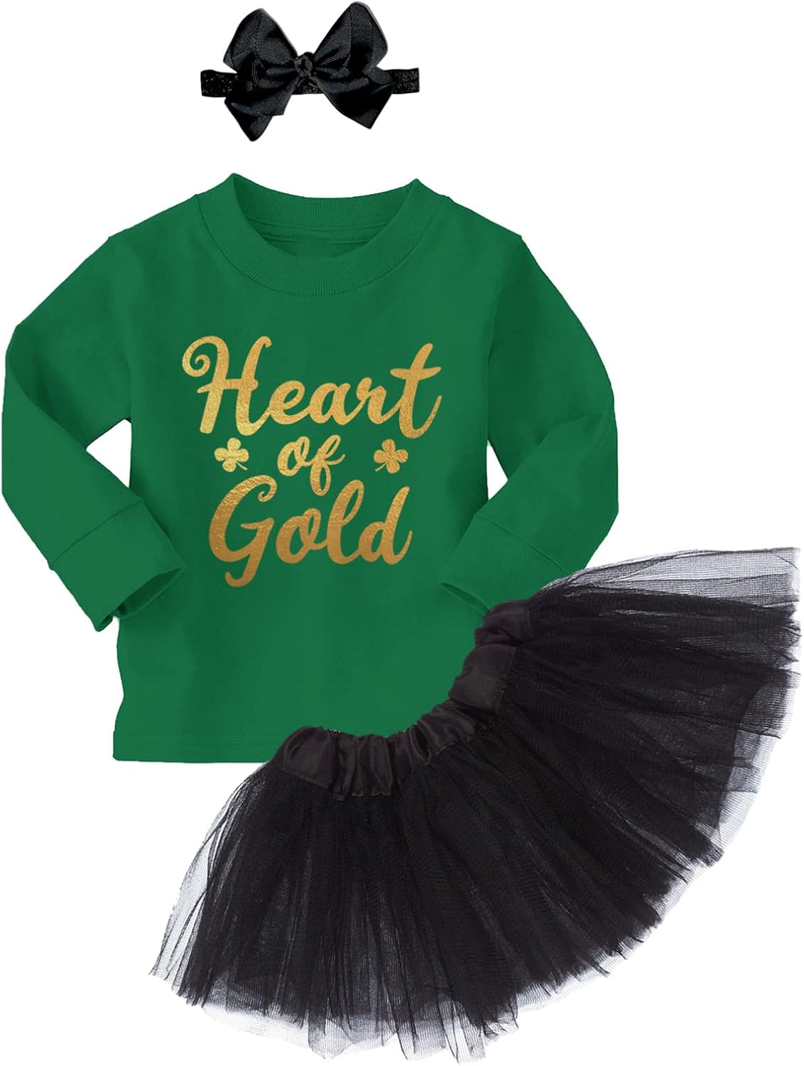 Tcombo Heart Of Gold - St. Patrick's Day Baby Bodysuit + Tutu Skirt + Bow Headband Set