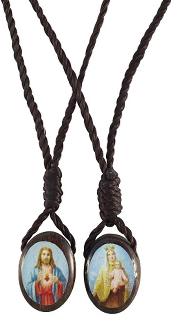 Autom Sacred Heart of Jesus with Our Lady Mt Carmel Catholic Wood Scapular, 19 Inch, Wood