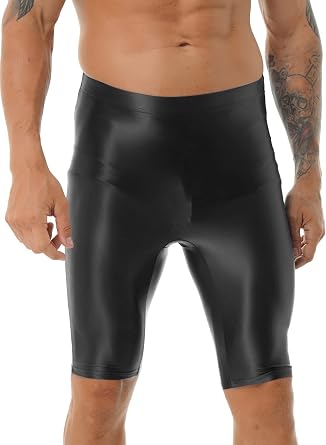 iiniim Mens Dry Fit Running Compression Tight Sport Short Pants Shiny Glossy Spandex Seamless Leggings