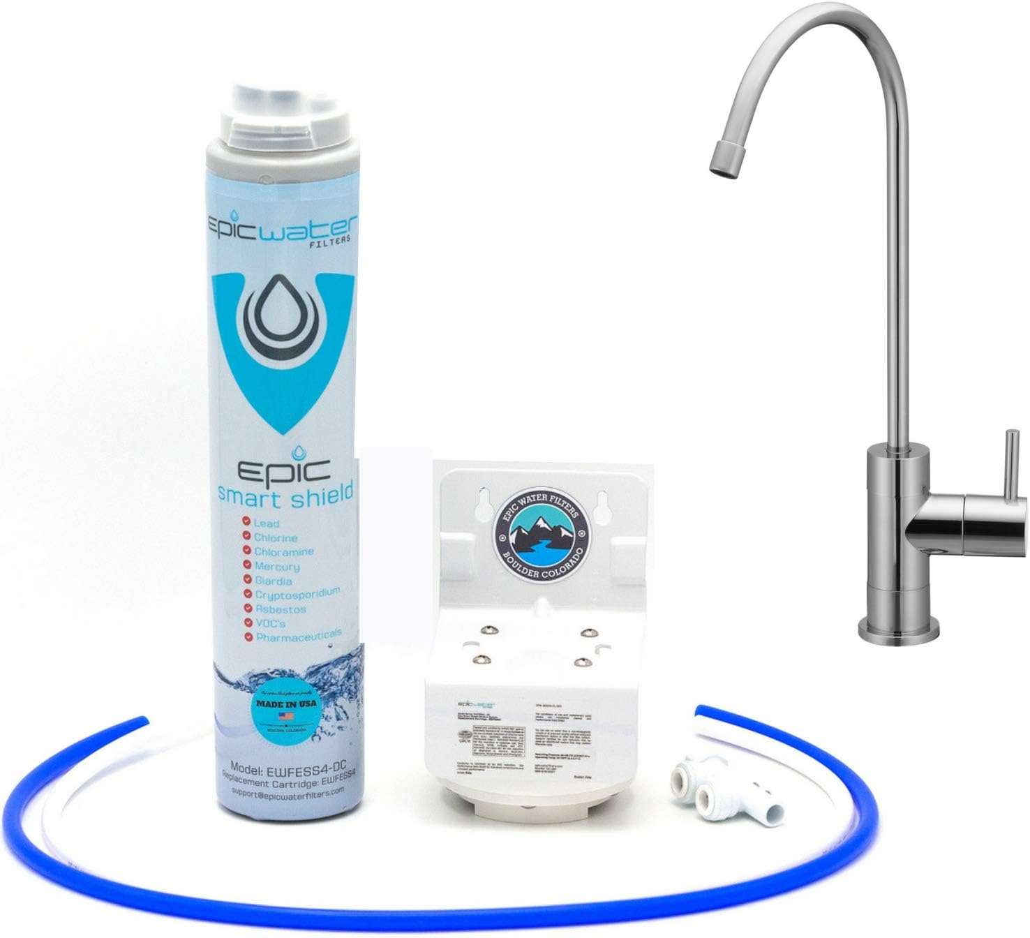 Epic Water Filters Smart Shield Dedicated Faucet | Under Sink Water Filter | Inline Water Filter | NSF 53 Certified | 651 Gallon Capacity