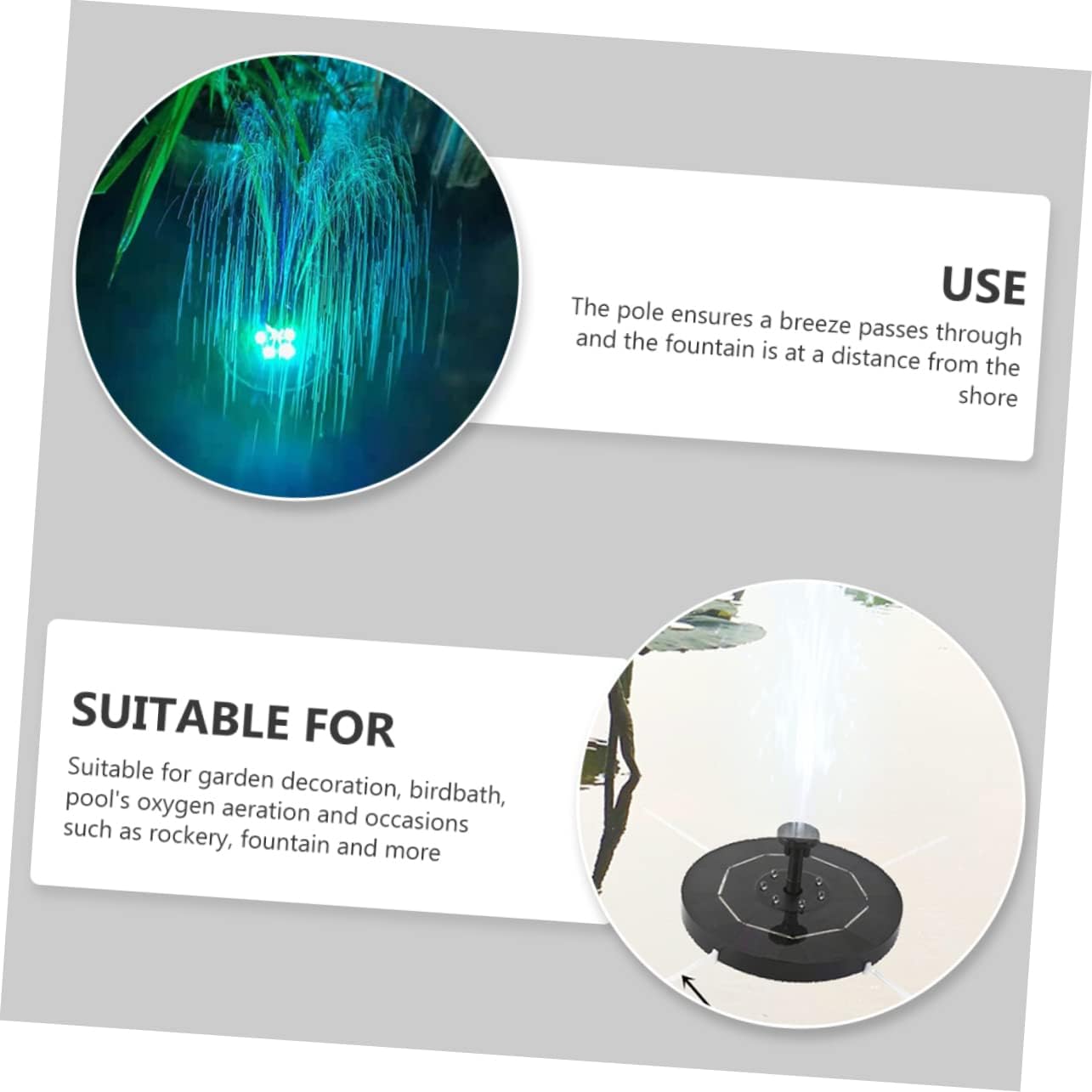 POPETPOP 1Set Floating Solar Fountain Pump LED Water Feature for Garden Pool Solar Powered Water Circulation and Aeration for Fish Tanks and Outdoor Decor