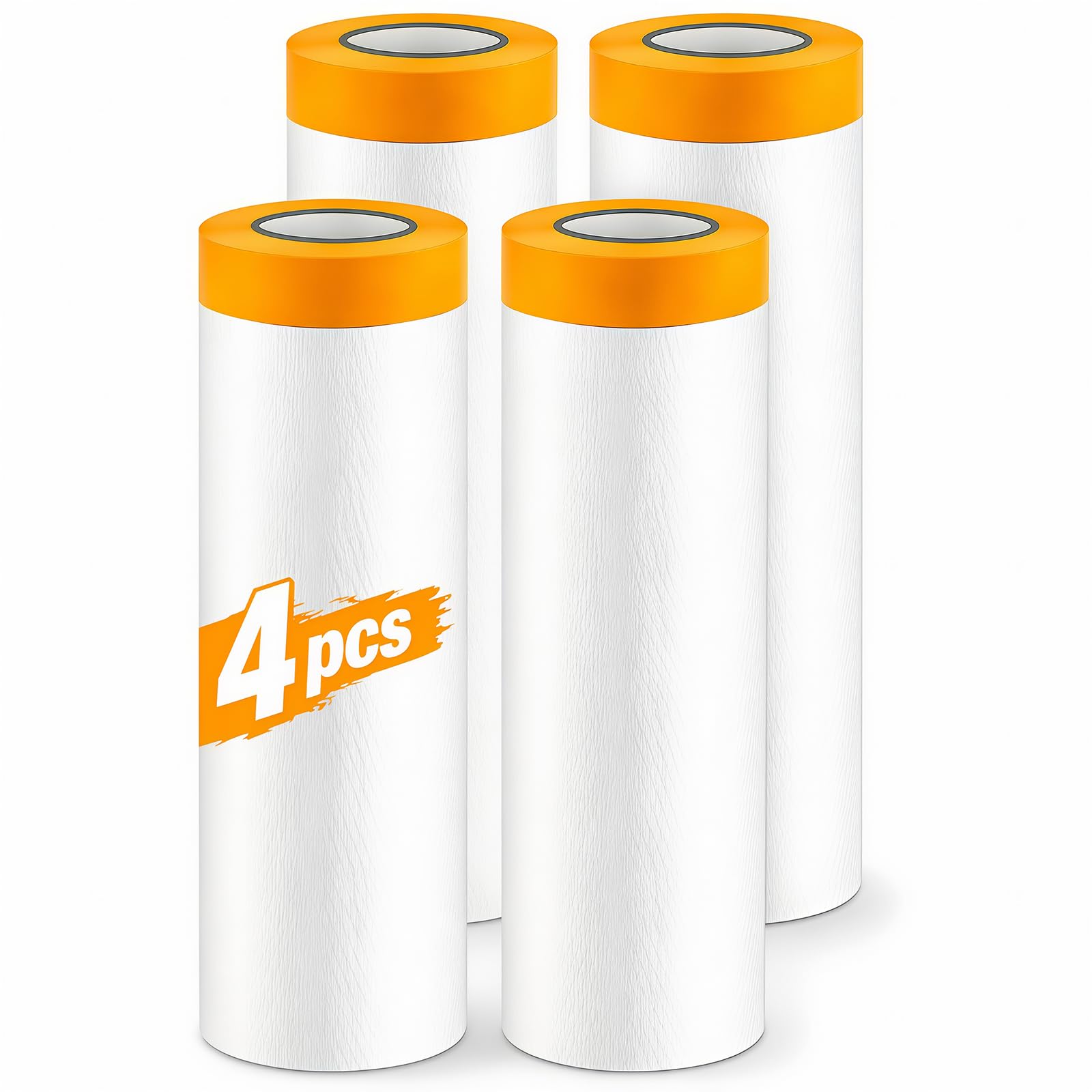 4 Pack 280cm x 20m Tape and Drape, Pre-Taped Masking Film, Drop Film Pre-Taped, Masking Film Rolls with Self-Adhesive Tape, Transparent Plastic Dust Sheet Rolls for Auto Wall Furniture Painting