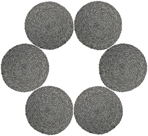 Topotdor Round Placemats Heat-Resistant Stain Resistant Anti-Skid Washable Polyproplene Table Mats Placemats (Set of 6, Braided-Gray)
