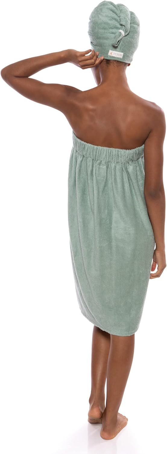 TexereSilk Women's Towel Wrap - Modal & Organic Cotton Blend (Lily Green, 2X/3X) - Image 2
