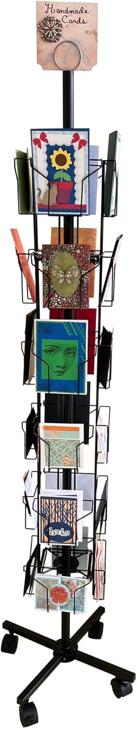 FixtureDisplays® Greeting Card Rack 24-Pocket 6" Wide Pocket (Fits 5x7" Cards with Envelop) CD DVD Metal Display Stand Spinning Floor Stand 11703