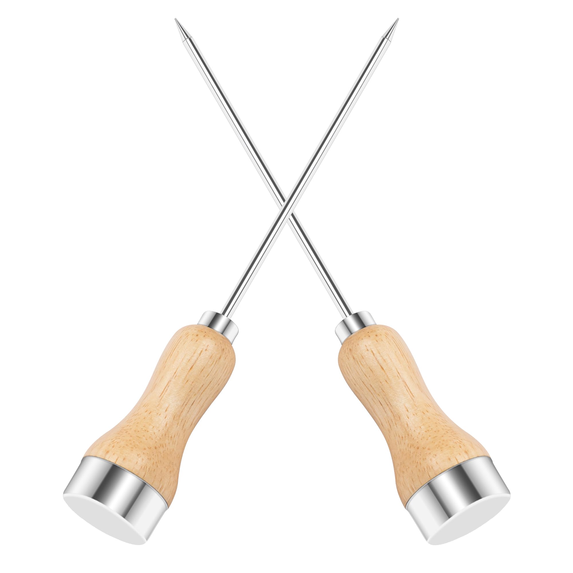 Glavatrix 2 Pieces Ice Picks for Breaking Ice, Stainless Steel Ice Pick with Wooden Handle for Kitchen Bar Bartender Ice Pick Tool