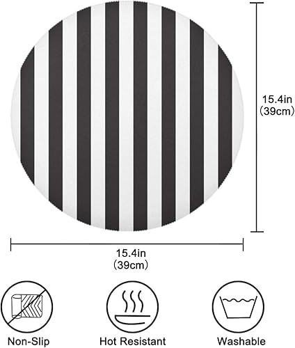 Miniatura 4 de DAOXIANG Manteles individuales redondos de rayas blancas y negras, lavables, para interiores y exteriores