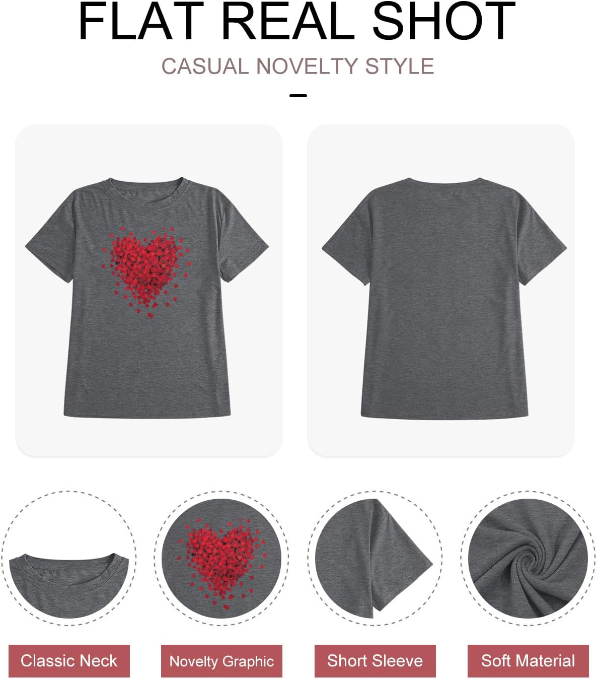 HDLTE Womens Plus Size Valentines Shirts Love Heart Graphic Print Short Sleeve Tops Casual Tees Blouse - Image 5