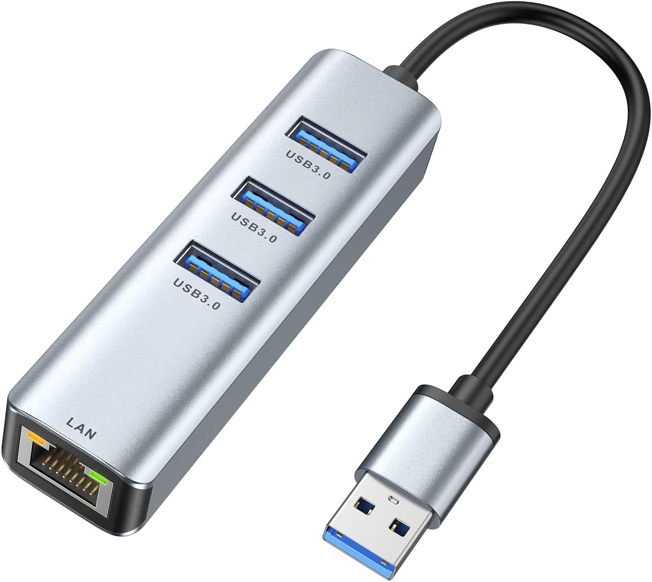 ABLEWE USB 3.0 to Ethernet Hub Adapter, 4 in 1 Aluminum USB Network Adapter with Gigabit RJ45 Network LAN Port, 3 USB 3.0 Ports, for MacBook Pro, Mac Mini, iMac, Surface Pro, XPS, etc.