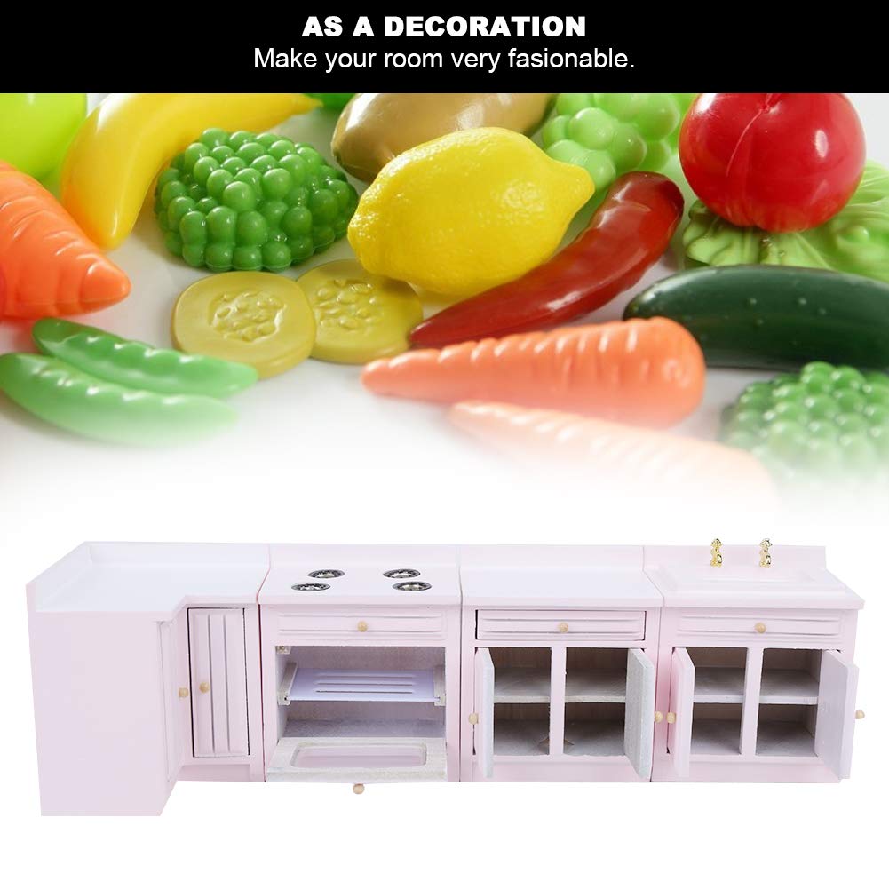 Hidyliu Casa delle Bambole in Legno Mobili da Cucina Integrali Casa in Miniatura Carina Artigianale per Ragazze Rosa (Combinazione di mobili da cucina)