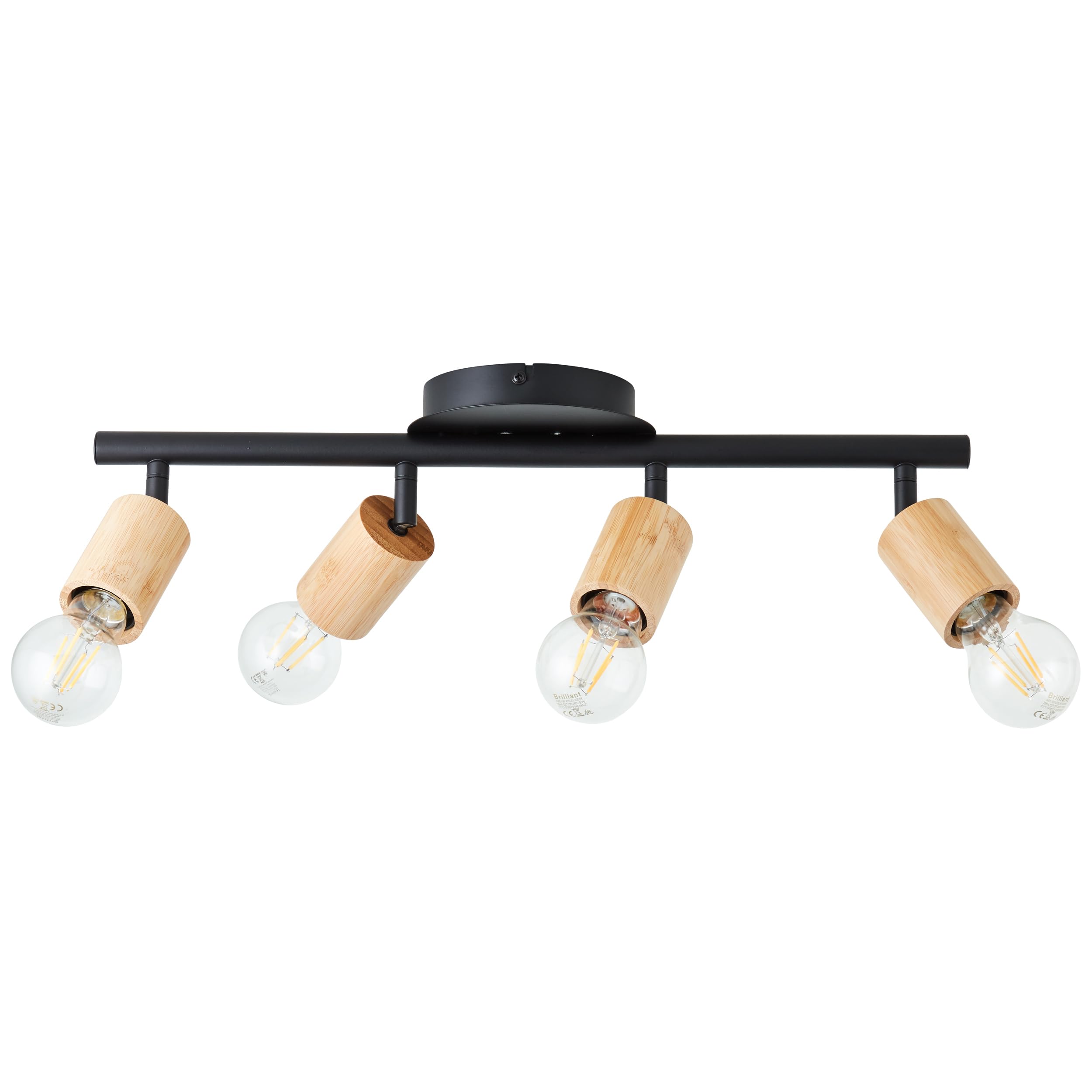 Brilliant Tiffany - Lámpara de tubo de 4 focos, color negro mate/marrón natural, 4 x A60, E27, 28 W